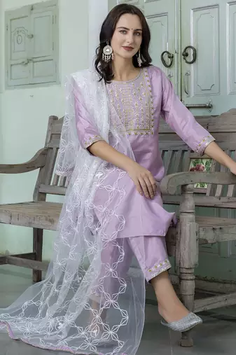 lavender fancy silk blend kurta set