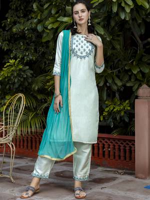 sky-blue fancy cotton silk kurta set 4