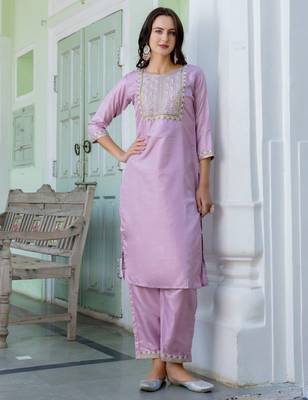 lavender fancy silk blend kurta set 4