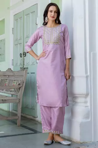 lavender fancy silk blend kurta set