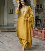 mustard fancy cotton silk kurta set