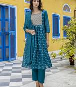teal fancy chanderi kurta set