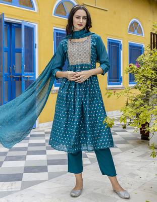 teal fancy chanderi kurta set 2