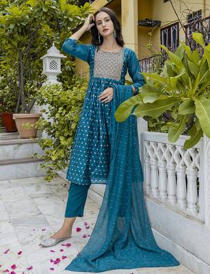 teal fancy chanderi kurta set 3