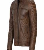 Men;s brown lambskin leather jacket motorcycle jacket zipper detail style