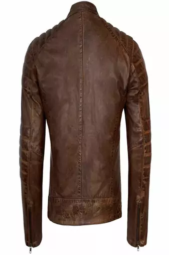 Men;s brown lambskin leather jacket motorcycle jacket zipper detail style