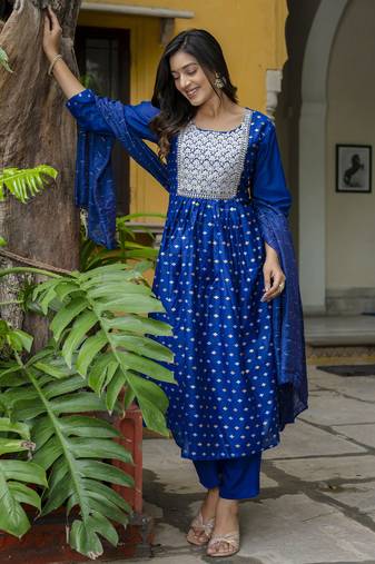 royal-blue fancy chanderi kurta set