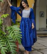 royal-blue fancy chanderi kurta set