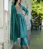 blue fancy chanderi kurta set