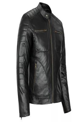 Men's black pure lambskin leather hoodie jacket  collar zip style 1