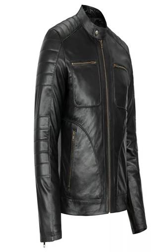 Men's black pure lambskin leather hoodie jacket  collar zip style