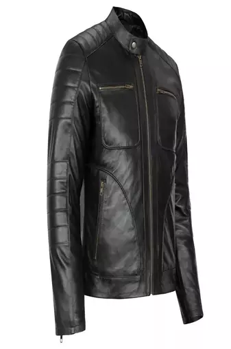 Men's black pure lambskin leather hoodie jacket  collar zip style