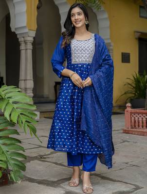 royal-blue fancy chanderi kurta set 2