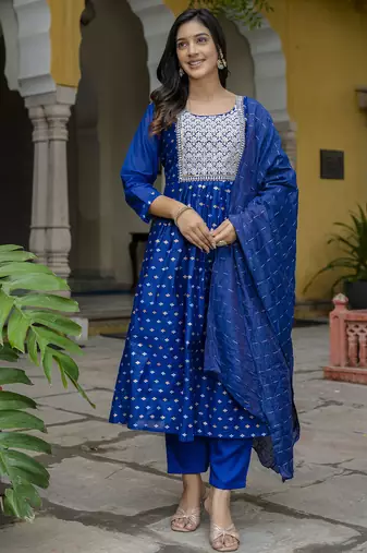 royal-blue fancy chanderi kurta set