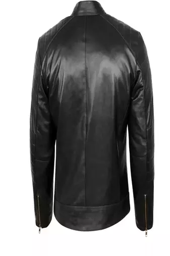 Men's black pure lambskin leather hoodie jacket  collar zip style