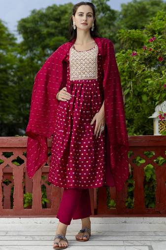 purple fancy chanderi kurta set