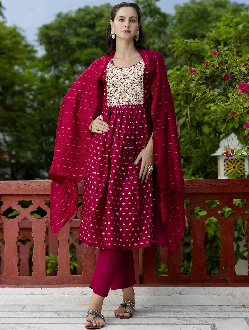 purple fancy chanderi kurta set