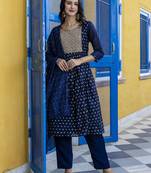 navy-blue fancy chanderi kurta set