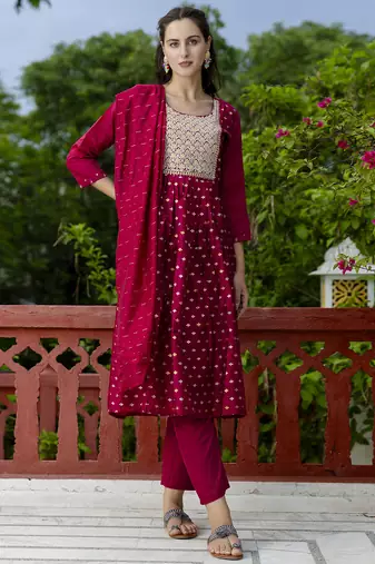 purple fancy chanderi kurta set
