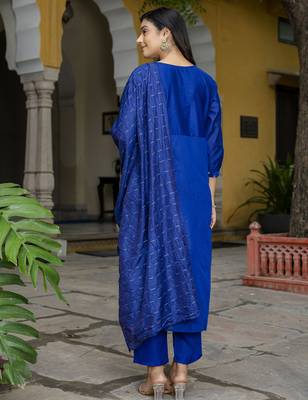 royal-blue fancy chanderi kurta set 3