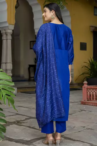royal-blue fancy chanderi kurta set