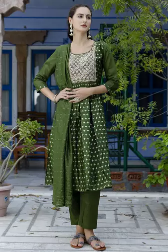 mehendi fancy chanderi kurta set