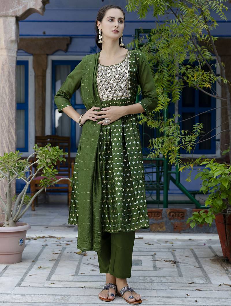 mehendi fancy chanderi kurta set