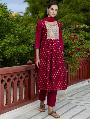 purple fancy chanderi kurta set 3