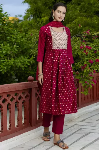 purple fancy chanderi kurta set