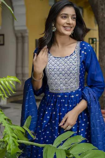 royal-blue fancy chanderi kurta set