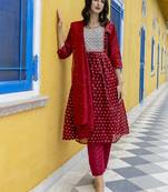 maroon fancy chanderi kurta set
