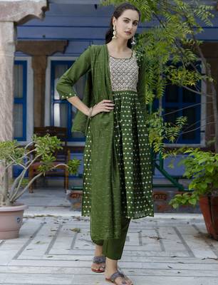 mehendi fancy chanderi kurta set 2