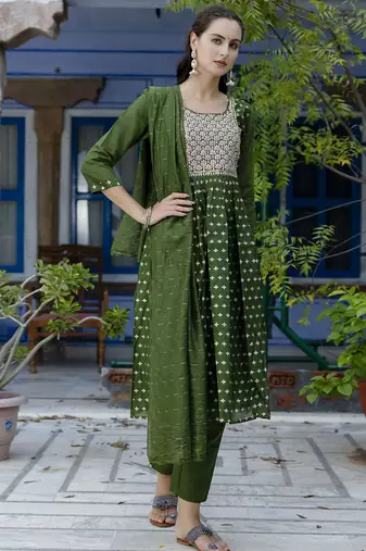 mehendi fancy chanderi kurta set