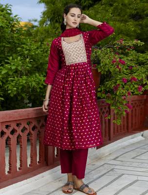 purple fancy chanderi kurta set 4