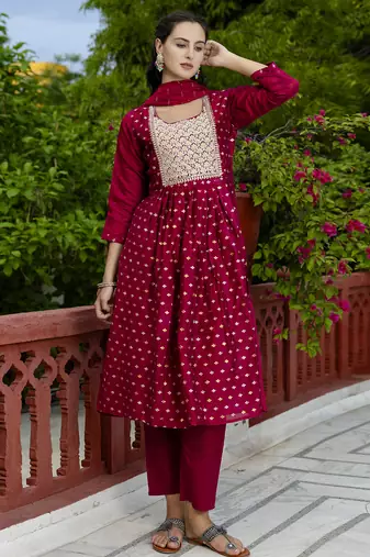 purple fancy chanderi kurta set