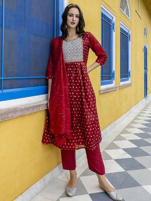 maroon fancy chanderi kurta set 2