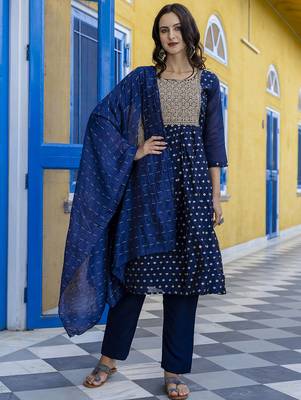navy-blue fancy chanderi kurta set 4