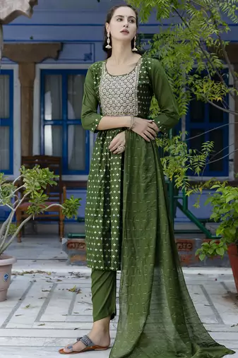 mehendi fancy chanderi kurta set