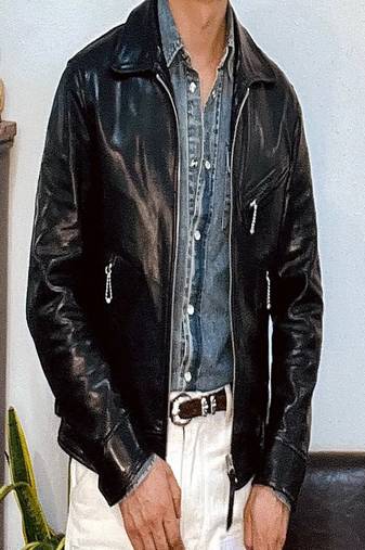 Men's black genuine lambskin leather jacket-straight zipper & 2 pocket style