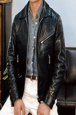 Men's black genuine lambskin leather jacket-straight zipper & 2 pocket style 2