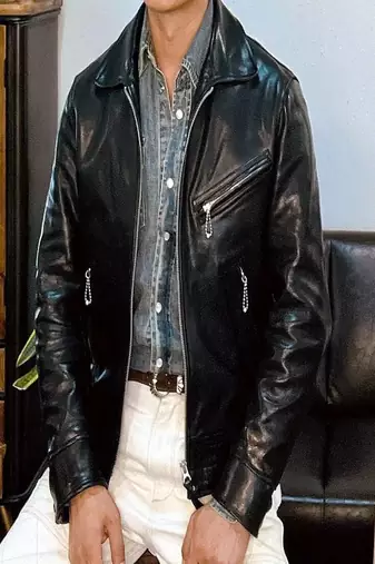 Men's black genuine lambskin leather jacket-straight zipper & 2 pocket style