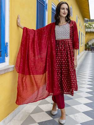 maroon fancy chanderi kurta set 4