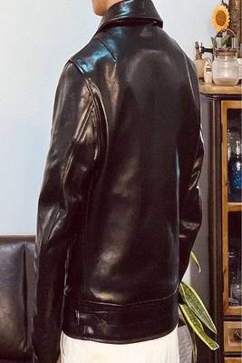 Men's black genuine lambskin leather jacket-straight zipper & 2 pocket style 3