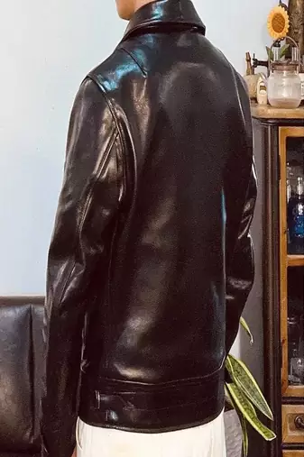 Men's black genuine lambskin leather jacket-straight zipper & 2 pocket style