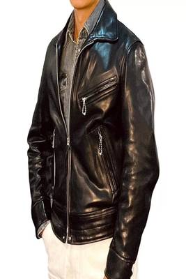 Men's black genuine lambskin leather jacket-straight zipper & 2 pocket style 4