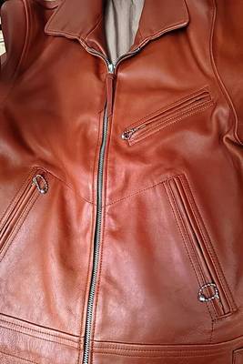Men's brown genuine lambskin leather jacket-straight zipper & 2 pocket style 2