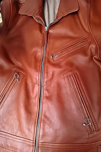 Men's brown genuine lambskin leather jacket-straight zipper & 2 pocket style