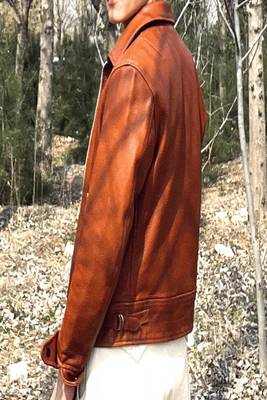 Men's brown genuine lambskin leather jacket-straight zipper & 2 pocket style 3