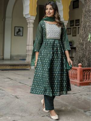 green fancy chanderi kurta set 2