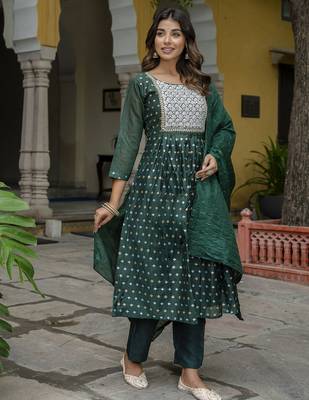 green fancy chanderi kurta set 3